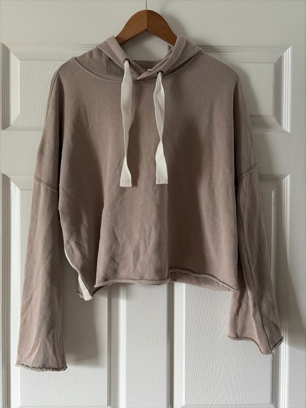 Betsey Johnson Tan Hoodie with White Drawstrings and Side Stripe